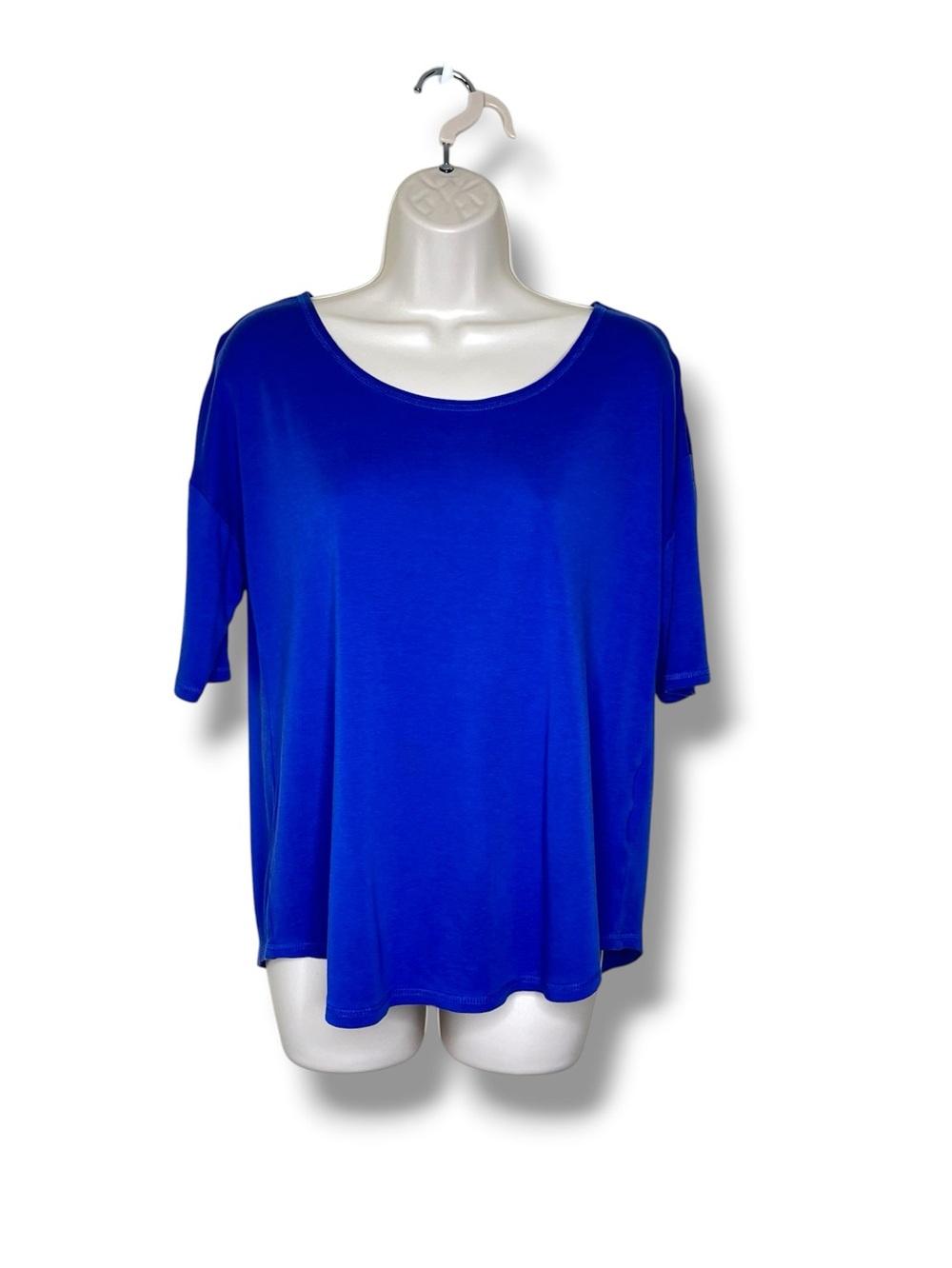 Lands End Cobalt Blue Scoop Neck Drop Shoulder Cotton Modal T Shirt Women Medium